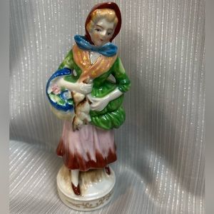 Vintage Porcelain Women Figurine With Basket and Rabbit